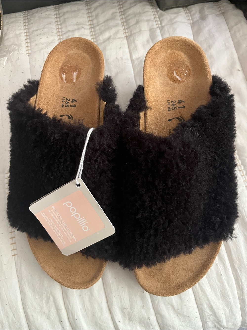Papillio Black Faux Shearling Slide Clogs
